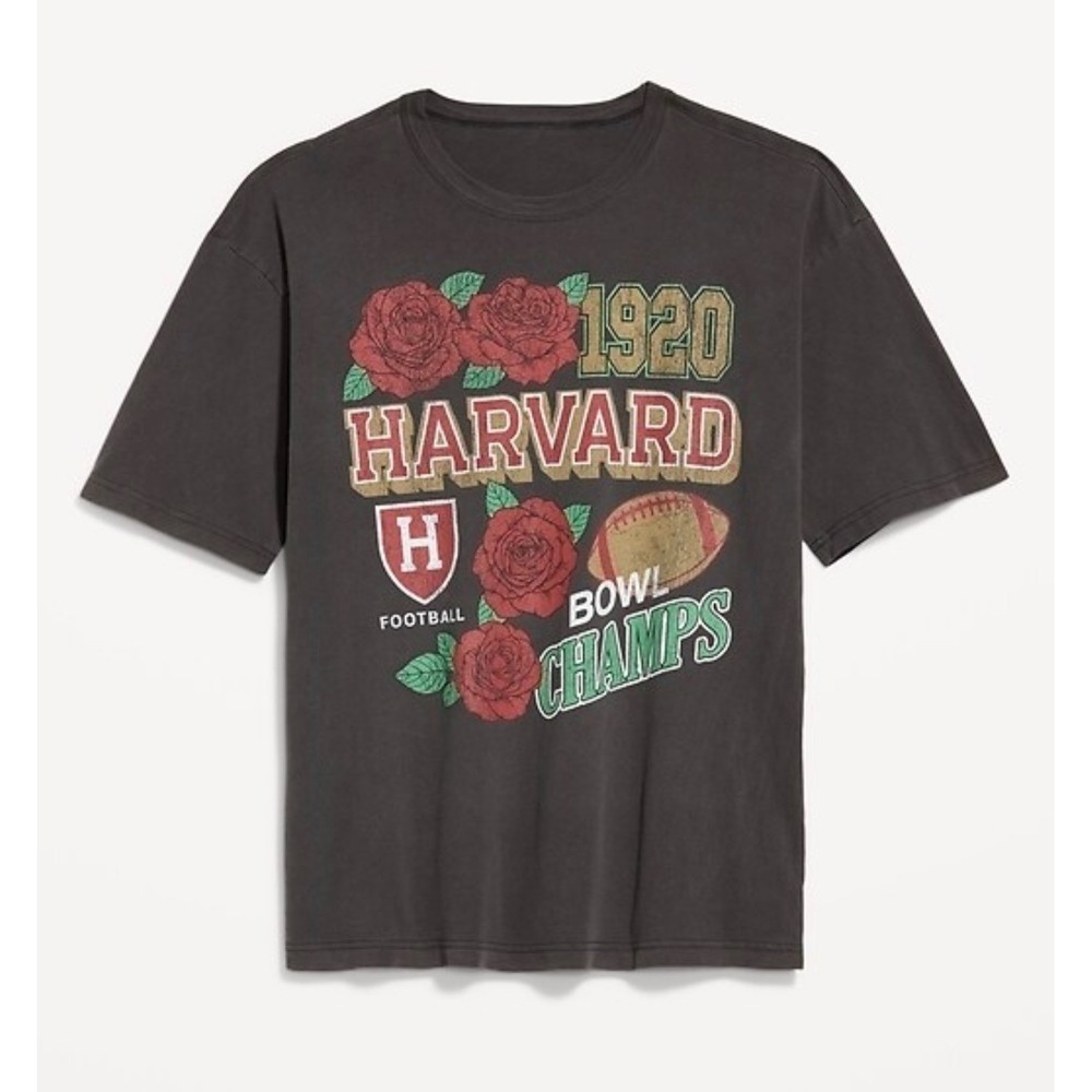 Harvard Football 1920 Bowl Champs Graphic Tee Faded Black Womens Medium Old Navy